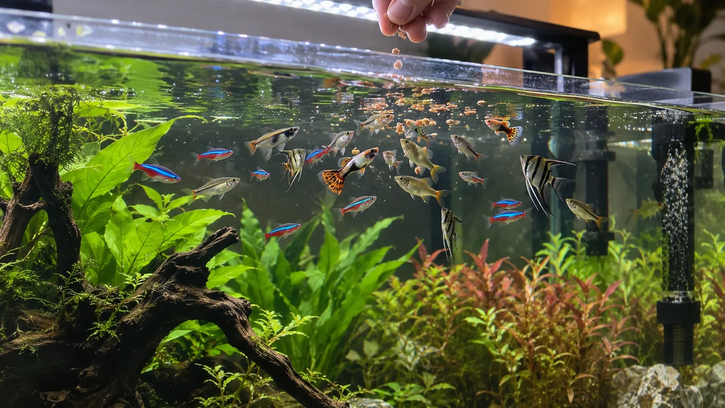 Freshwater aquarium care scene