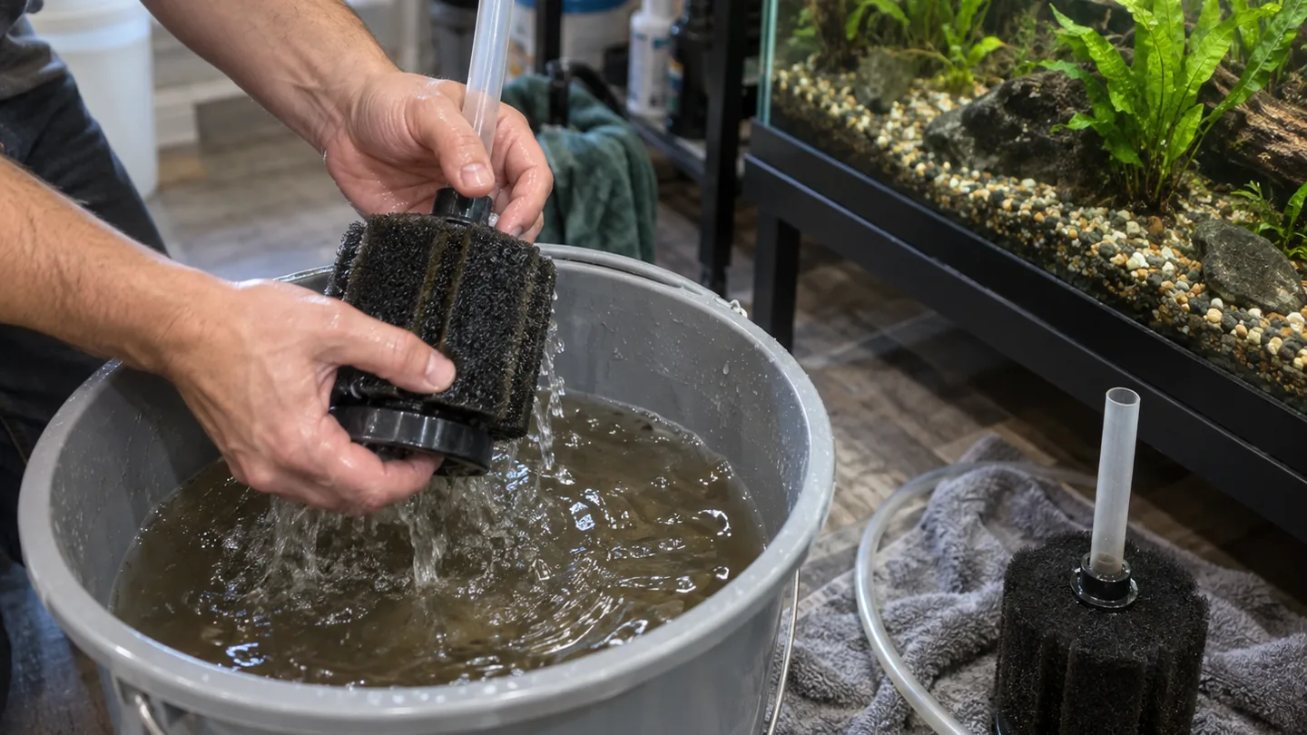 Freshwater aquarium care scene
