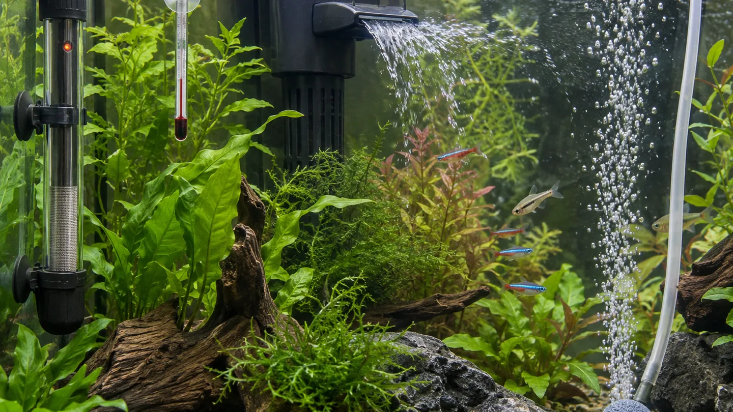 Freshwater aquarium care scene