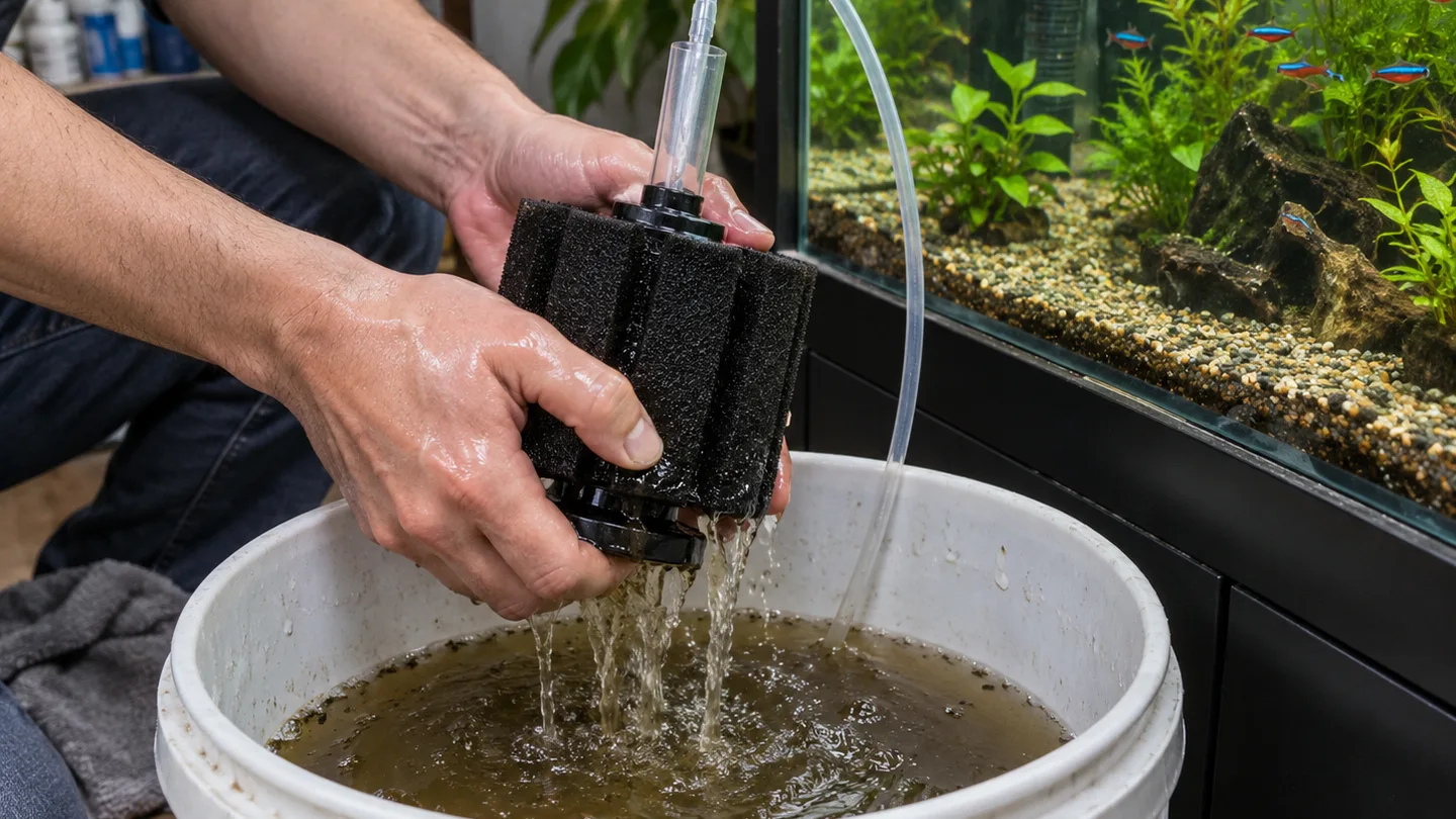 Freshwater aquarium care scene
