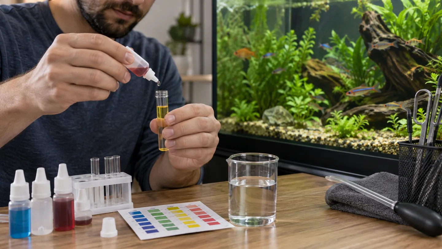 Freshwater aquarium care scene