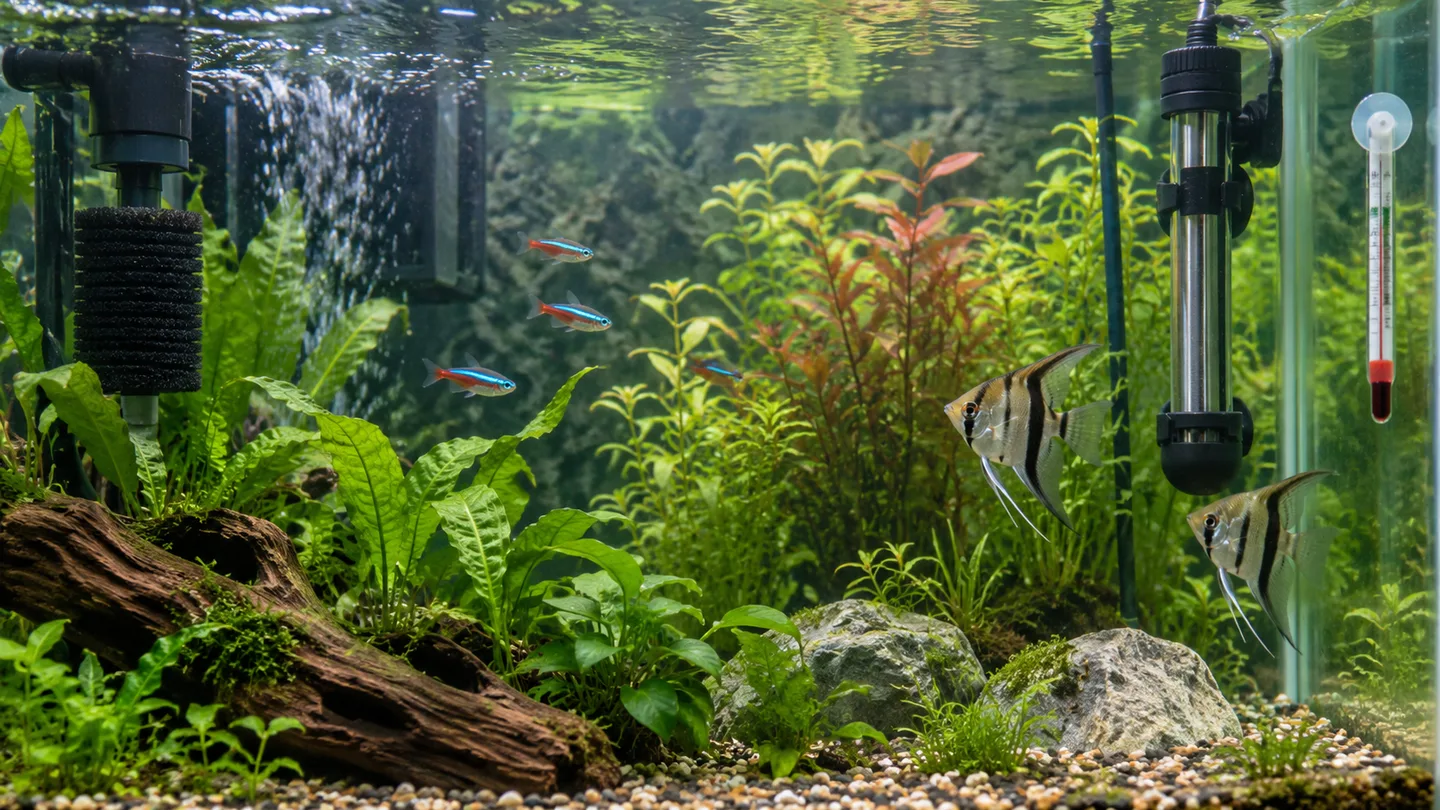 Freshwater aquarium care scene