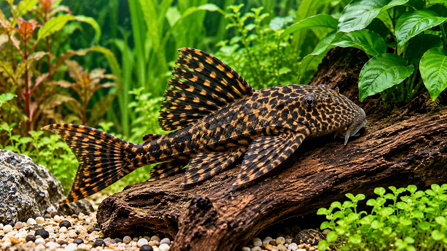 Spotted Pleco Resting on Driftwood