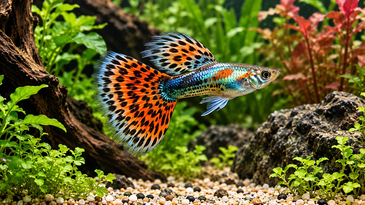 Vibrant Guppy in a Planted Aquarium